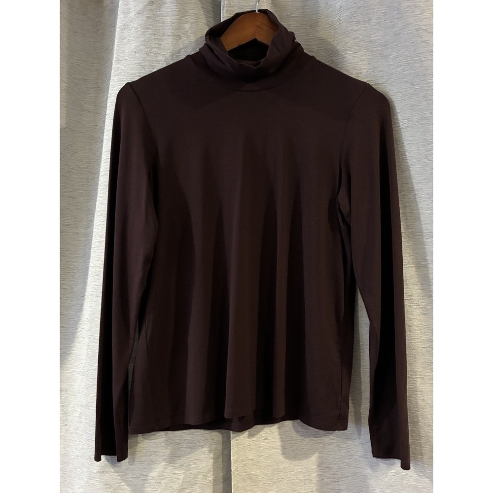 Eileen Fisher Scrunch Neck Top Size M Dark Brownstone Turtleneck Long Sleeve